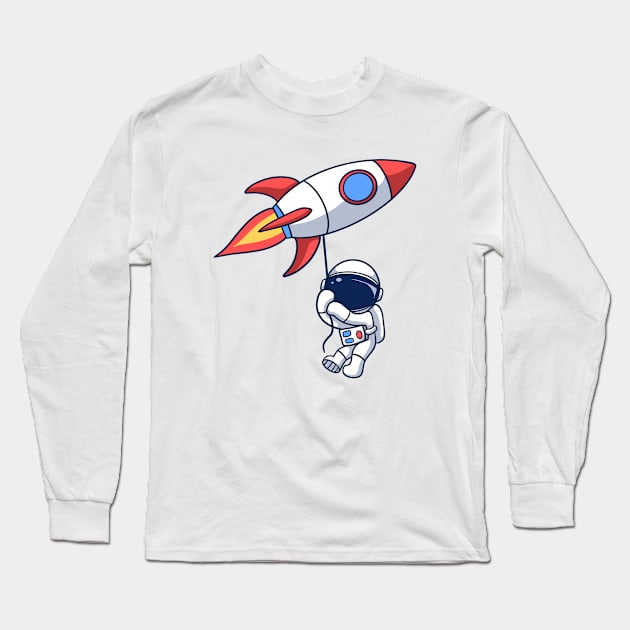 Astronaut Floating With Rocket Balloon Long Sleeve T-Shirt by thelazyshibaai